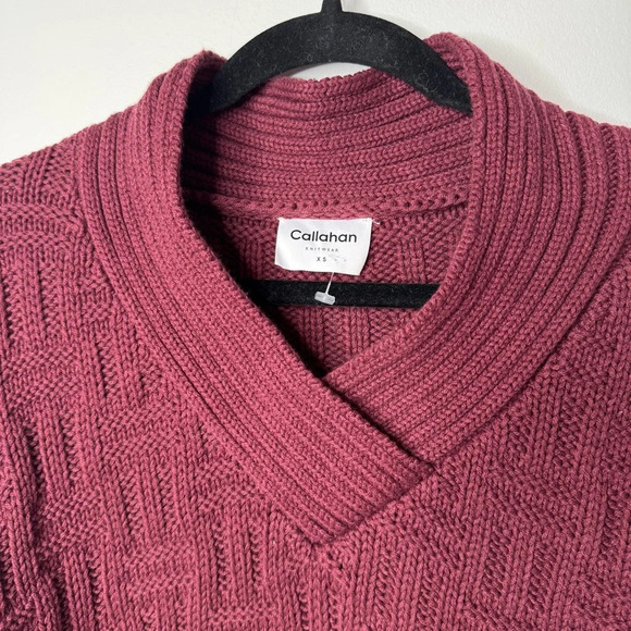 Callahan Selby Maroon V-neck Oversized Cotton Blend Knit Pullover Sweater - Picture 3 of 8